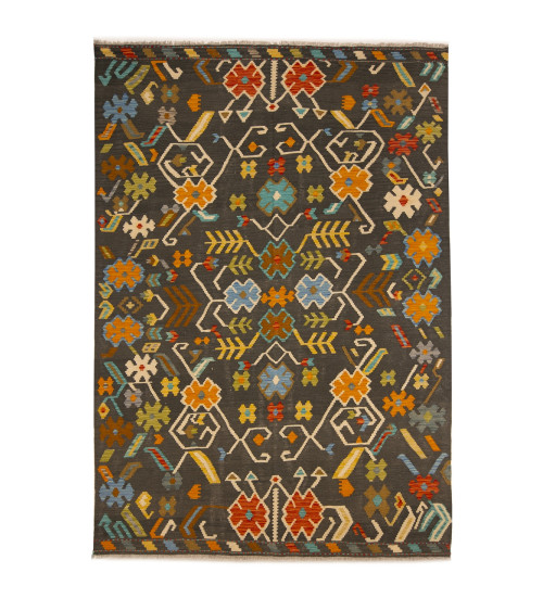 Tapis fond noir Fleurs colorées