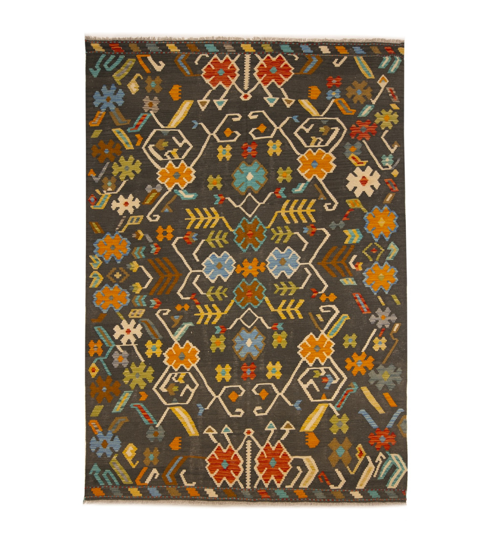 Tapis fond noir Fleurs colorées